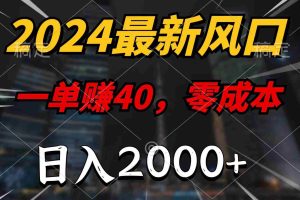 （11696期）2024最新风口项目，一单40，零成本，日入2000+，小白也能100%必赚