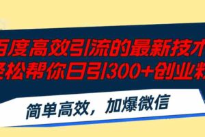 （12064期）百度高效引流的最新技术,轻松帮你日引300+创业粉,简单高效，加爆微信