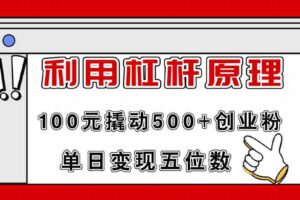 （11859期）利用杠杆100元撬动500+创业粉，单日变现5位数