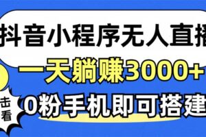 （12988期）抖音小程序无人直播，一天躺赚3000+，0粉手机可搭建，不违规不限流，小…