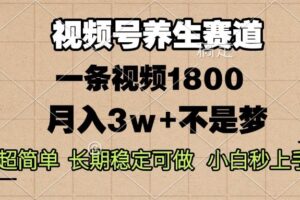 （14315期）视频号养生赛道，一条视频1800，超简单，长期稳定可做，月入3w+不是梦